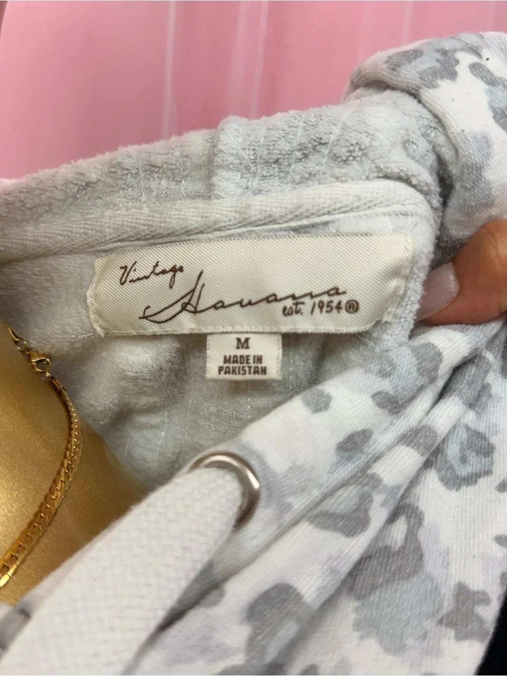 Vintage Havana Light Gray Leopard-Print Hooded Pullover